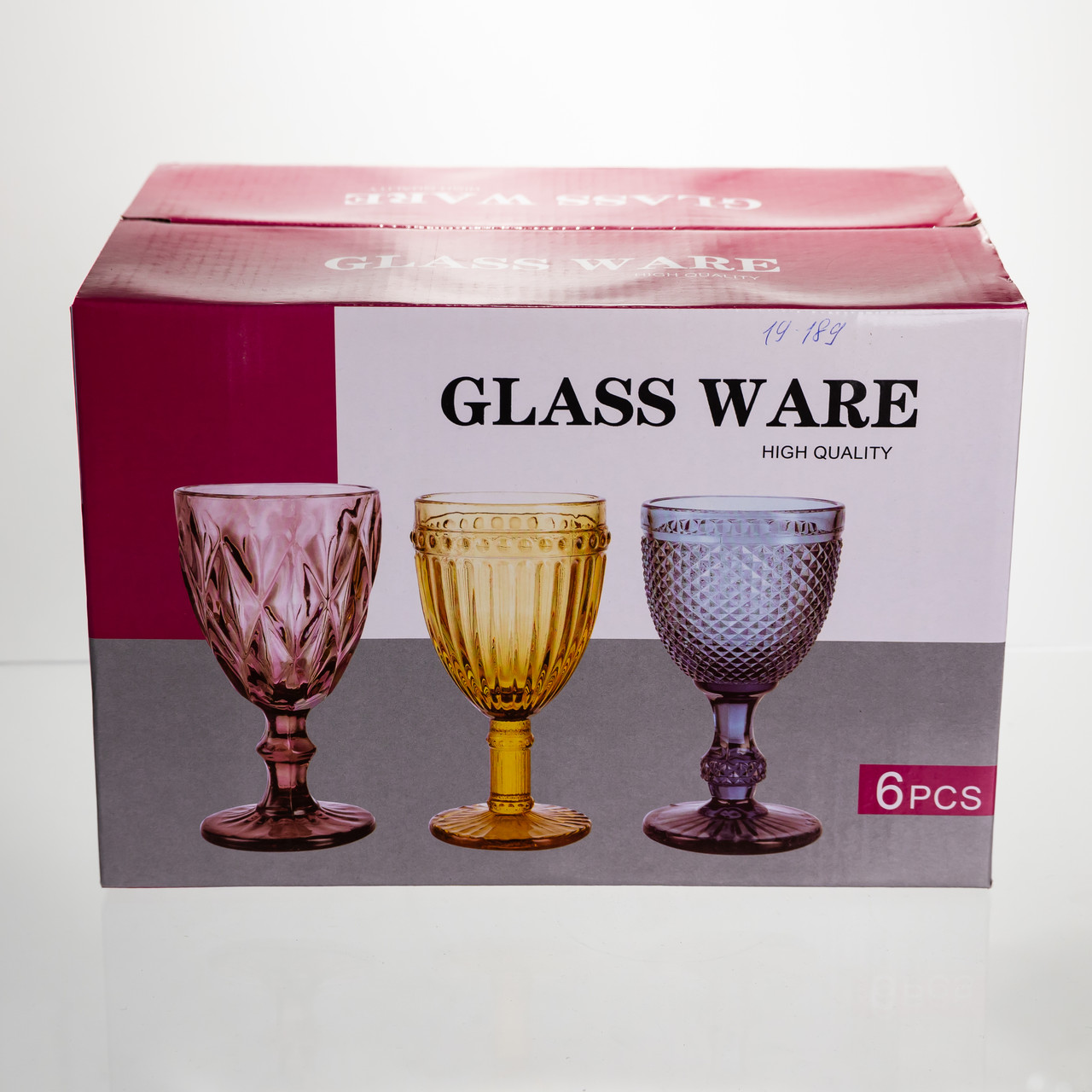 Набір келихів для вина 6 штук 340 мл на ніжці скляні Yiwu HP-19-189 - Зображення 4