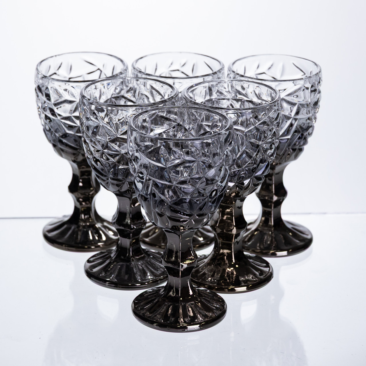 Набір чарок на ніжці 6 штук 50 мл для горілки наливки подарункові чарки скляні фігурні Сірі HP-19-186 - Зображення 1