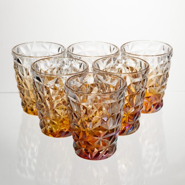 Набір скляних стаканів 6 штук 250 мл для напоїв Золотистий Yiwu HP-19-192