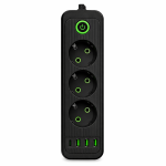 Мережевий фільтр-подовжувач 3 розетки 3хUSB-A 1xUSB-C 5м чорний HP-5-36