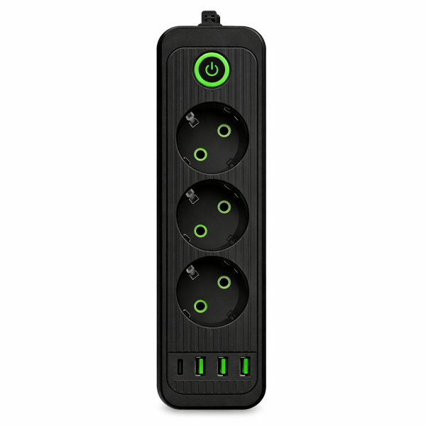 Мережевий фільтр-подовжувач 3 розетки 3хUSB-A 1xUSB-C 5м чорний HP-5-36