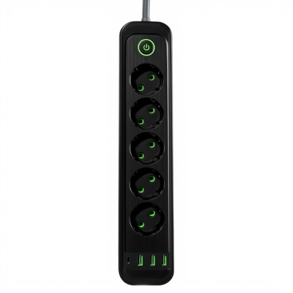 Мережевий фільтр-подовжувач на 5 розеток з 3xUSB-A, 1xUSB-C, 3м, чорний HP-5-42