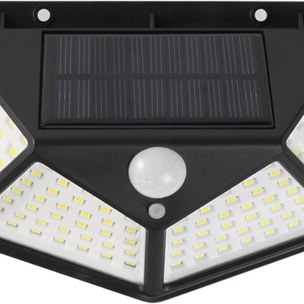 Вуличний ліхтар настінний 100 LED з датчиком руху та сонячною панеллю для фасадів воріт двору HP-L-7