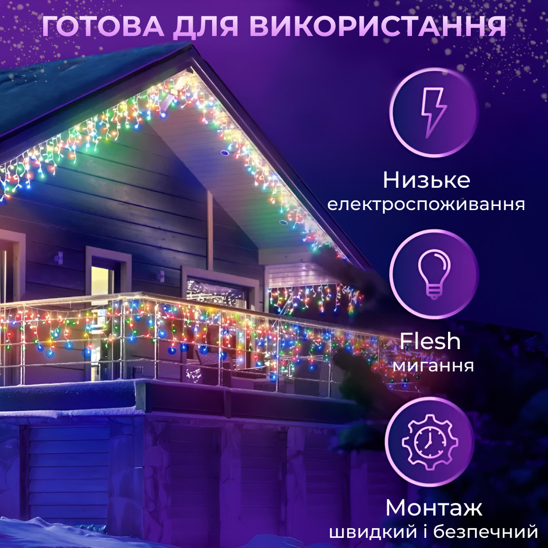 Світлодіодна вулична гірлянда 90 LED, 3 метри, білий дріт, бахрома, 18 ниток, 3МWML - Зображення 5