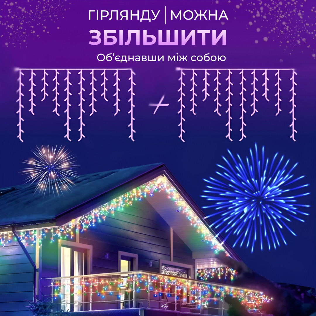 Світлодіодна вулична гірлянда 90 LED, 3 метри, білий дріт, бахрома, 18 ниток, 3МWML - Зображення 6