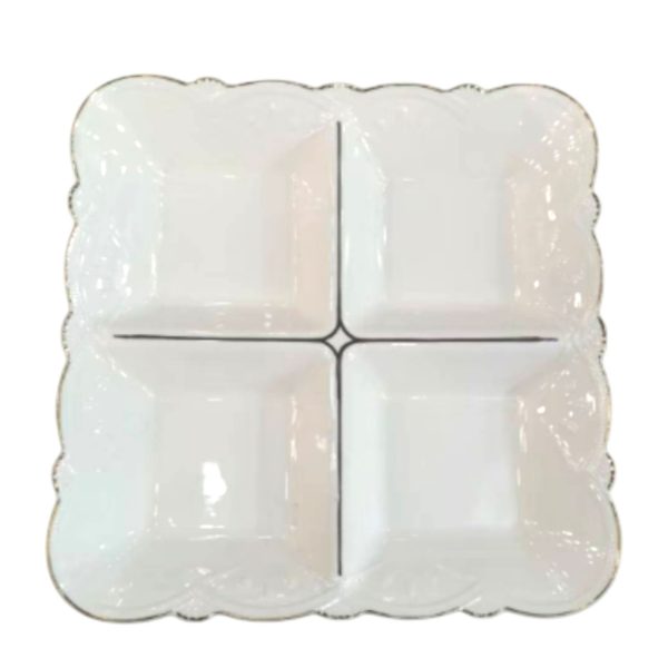Порцелянова менажниця на 4 секції для закусок 25×25×4 см Біла 120-YH-HG015