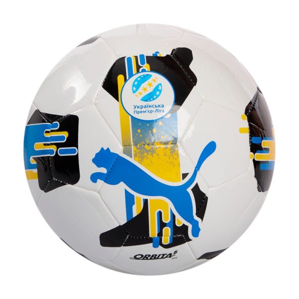 Футбольний м'яч Puma Orbita UPL (MS) білий, чорний, жовтий, блакитний Уні 5