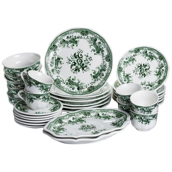 Столовий набір посуду 32 предмети на 6 осіб Vintage Elegant порцеляновий Зелений YY78-7A