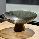 Скляна фруктовниця "Gold & Grey" 34 см на золотій ніжці Yiwu HP-34-119 - Зображення 2