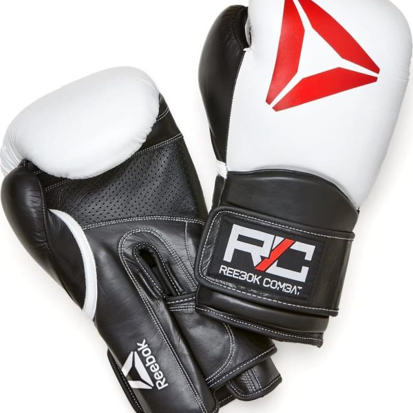Боксерські рукавиці Reebok Combat Leather Boxing Gloves чорний, білий 10 унцій (RSCB-10010WH-10)