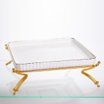 Серверна тарілка на металевій підставці 25,4*25,4*9,5 см, золото Yiwu LB-1562G - Зображення 3