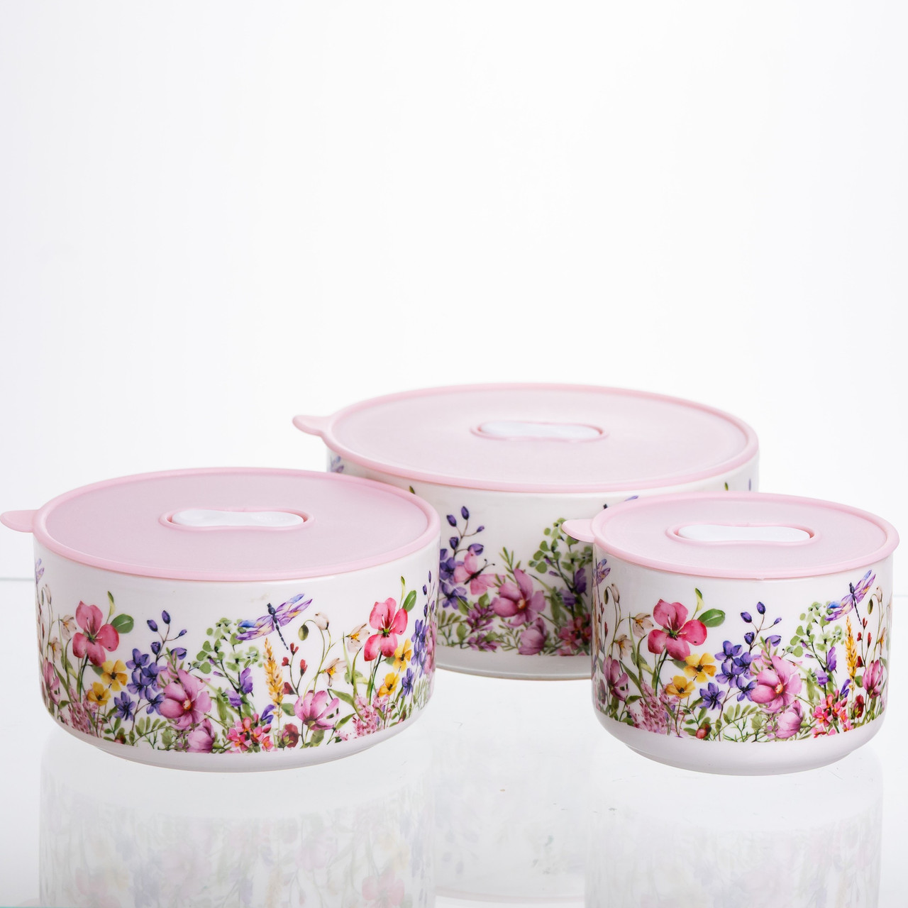 Порцелянові контейнери для їжі Flowers (9,5/13/15 см) Yiwu TS-3P-2 - Зображення 1