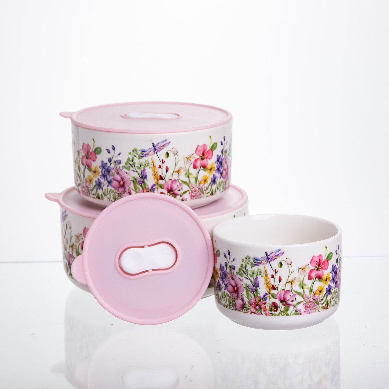 Порцелянові контейнери для їжі Flowers (9,5/13/15 см) Yiwu TS-3P-2 - Зображення 4