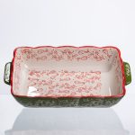 Прямокутна форма для випікання Vintage 28×17×5 см зелена фарфорова з ручками Yiwu HM05-10 - Зображення 10