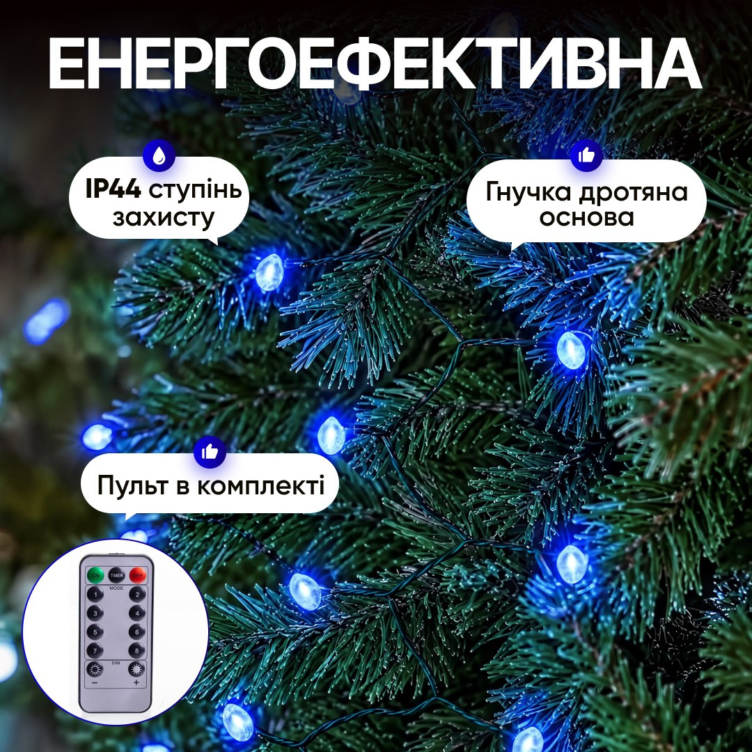 Світлодіодна гірлянда Кінський хвіст Мішура 960 LED 16 ниток 3 м зелена, синій GarlandoPro D960L3MGBL - Зображення 2